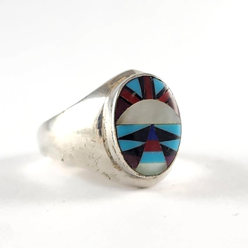 Vintage Sterling Silver Native Inlay Ring - Turquoise Mother of Pearl ...