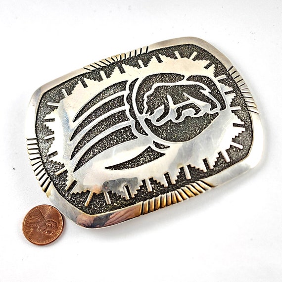 Vintage Randy Hoskie Sterling Silver Bear Claw Belt Buckle HUGE