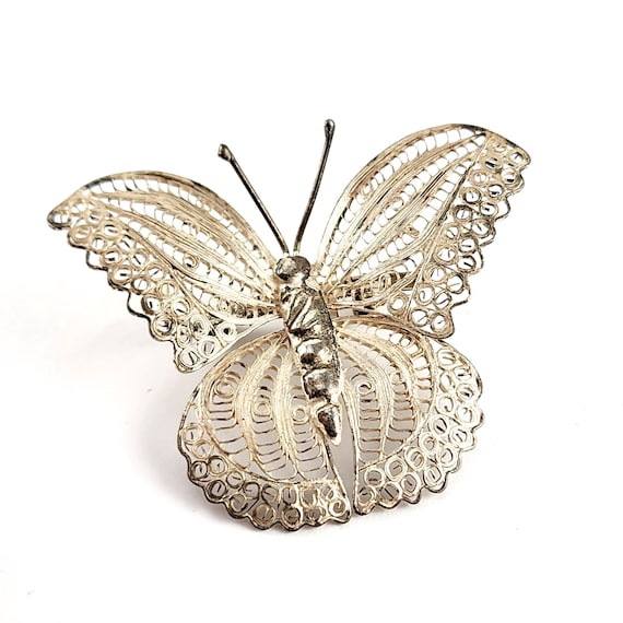 Vintage Silver Wire Filigree Butterfly Brooch Pin - image 1