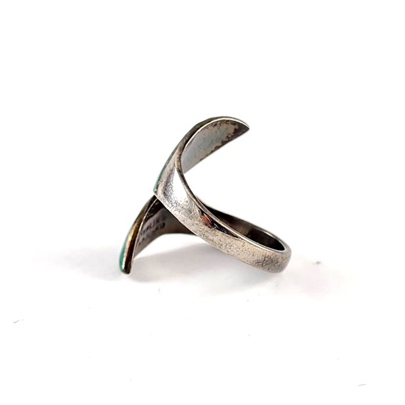 Vintage Sterling Silver Enamel Flower Ring - Adju… - image 4
