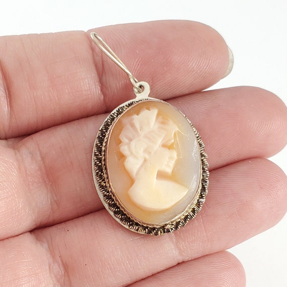 Antique 800 Silver Cameo Pendant - Carved Shell C… - image 4