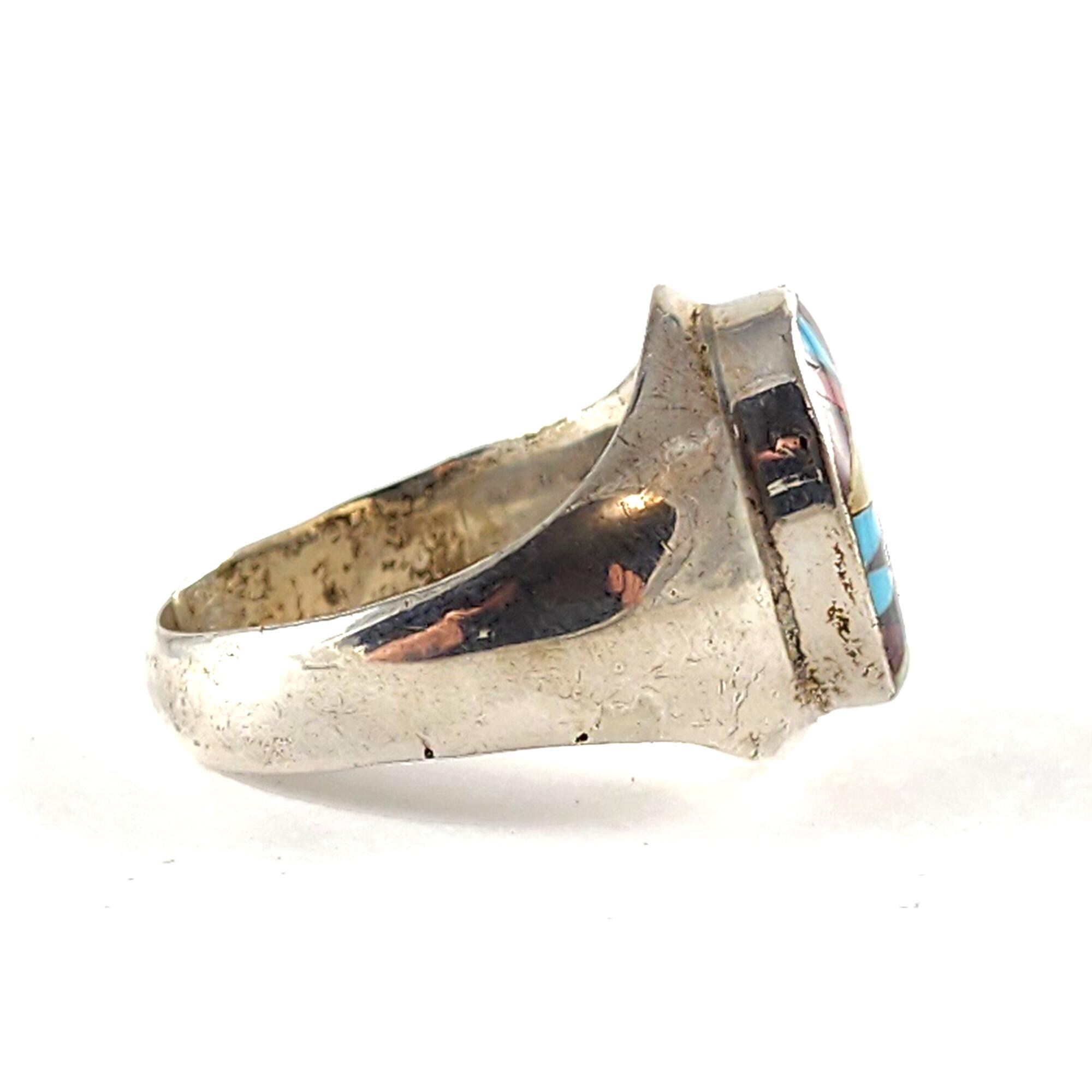 Vintage Sterling Silver Native Inlay Ring - Turquoise Mother of Pearl ...