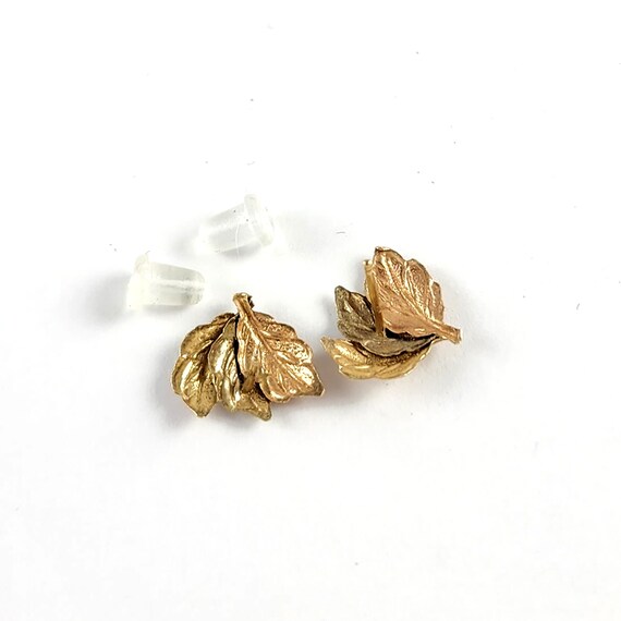 Vintage 14K Rose and Yellow Gold Leaf Stud Earrin… - image 4