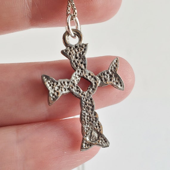 Vintage Silver or Pewter Celtic Cross Necklace Pe… - image 5