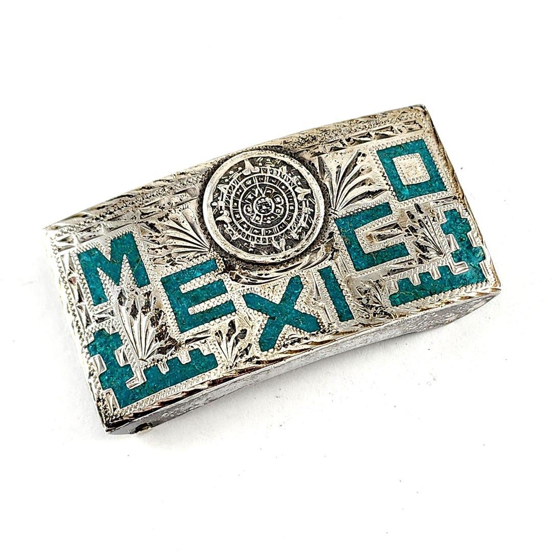 Vintage Plata De Jalisco Mexico Turquoise Inlay Belt Buckle  display picture 1