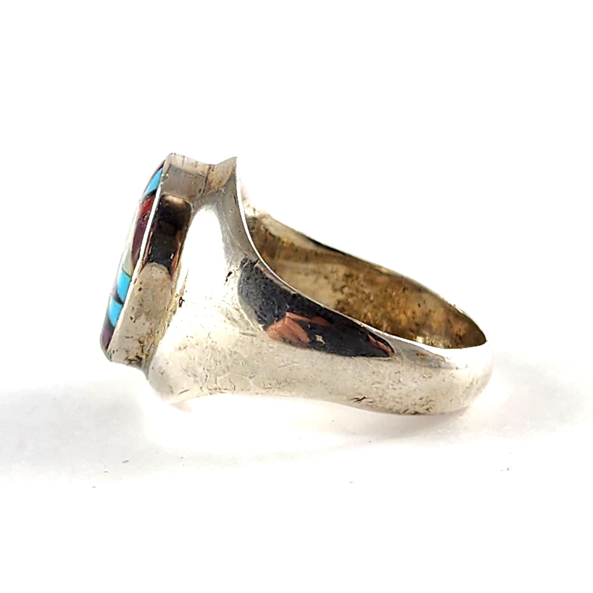 Vintage Sterling Silver Native Inlay Ring - Turquoise Mother of Pearl ...