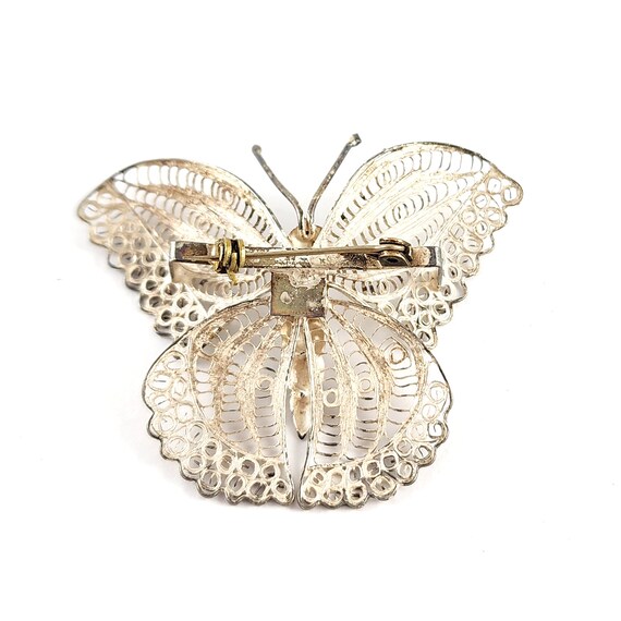 Vintage Silver Wire Filigree Butterfly Brooch Pin - image 5