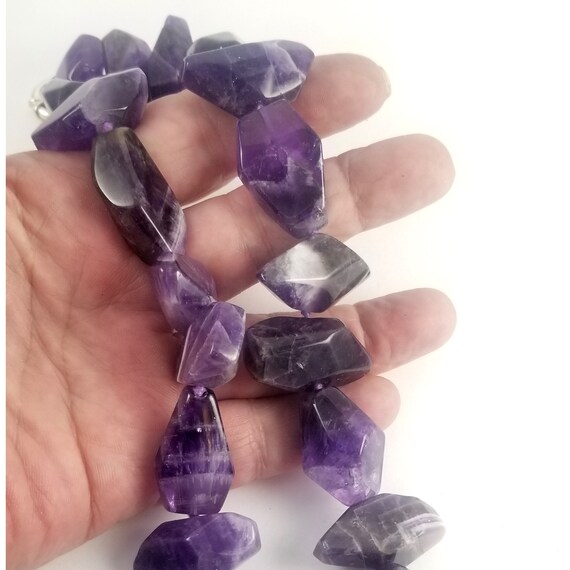 Vintage Chunky Amethyst Necklace - Faceted Amethys