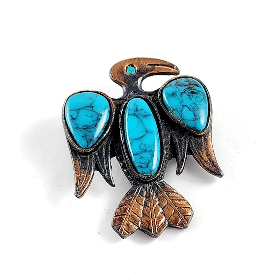 Vintage Copper & Faux Turquoise Thunderbird Bolo … - image 1