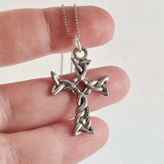 Vintage Silver or Pewter Celtic Cross Necklace Pe… - image 4