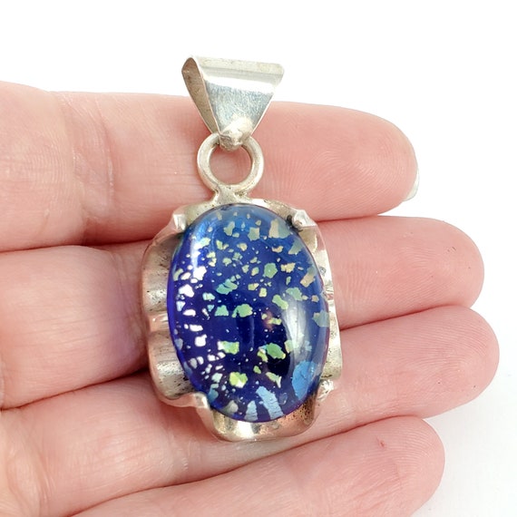 Vintage Sterling Silver Dichroic Glass Mexican Ne… - image 4