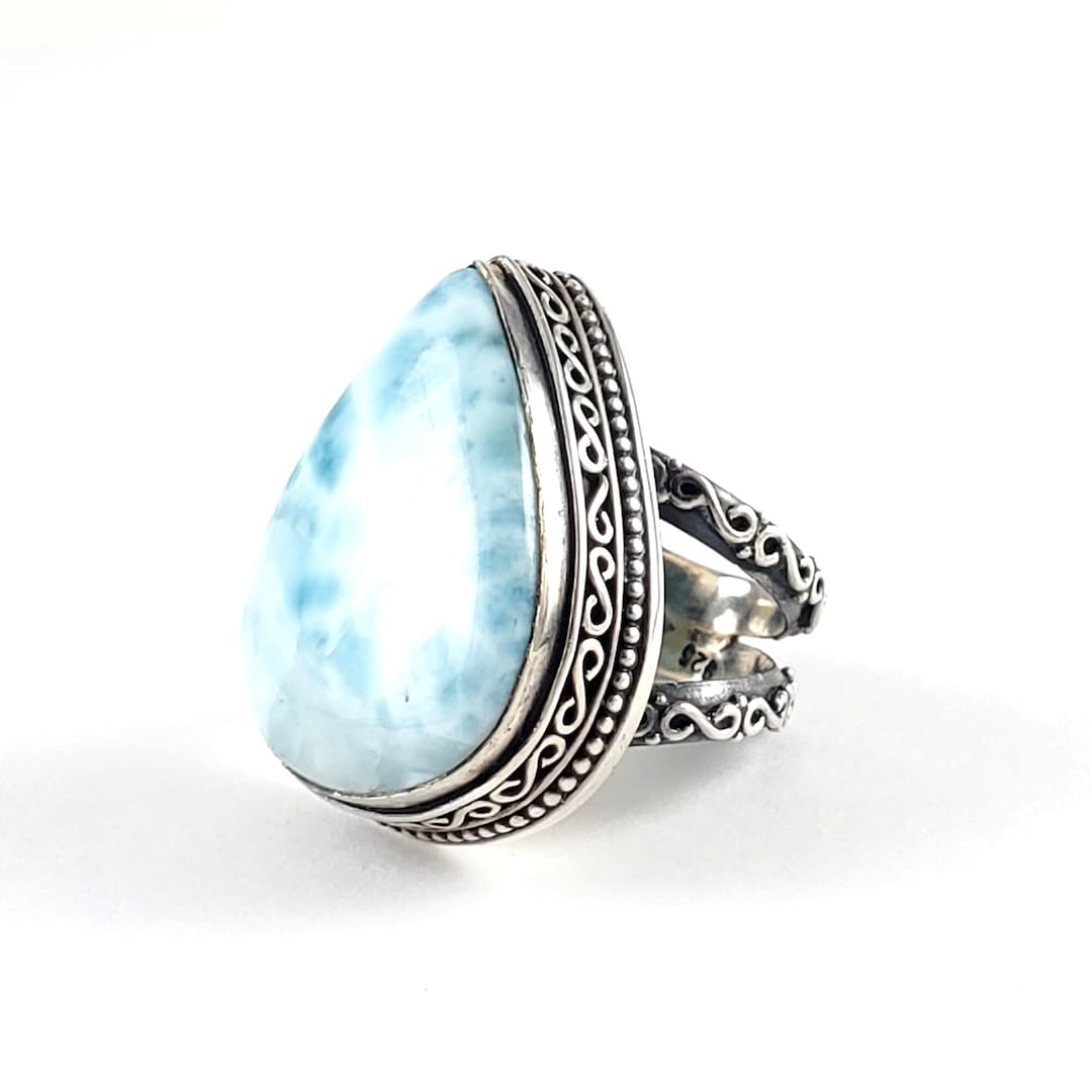 Vintage Green Larimar Sterling Silver 925 Ring - Size 6