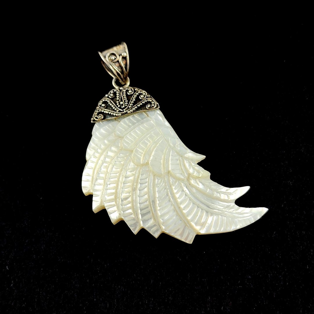 Vintage Sterling Silver Carved Mother of Pearl Leaf Necklace Pendant - Etsy