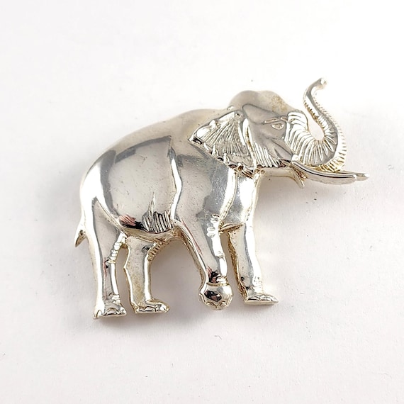 Vintage Solid Sterling Silver Elephant Brooch - E… - image 1