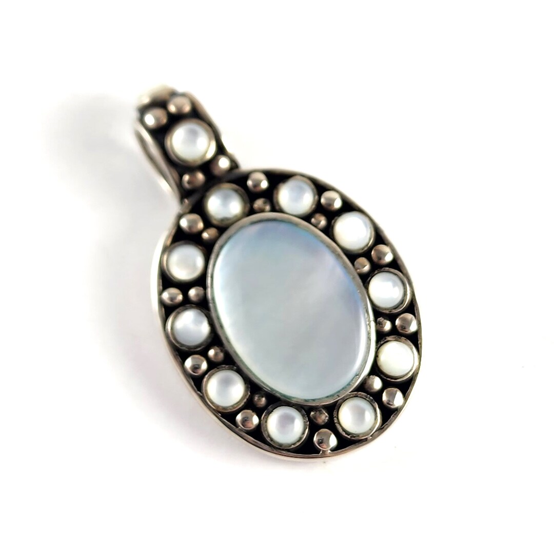 Vintage Oval Sterling Silver Mother of Pearl Necklace Pendant - Etsy