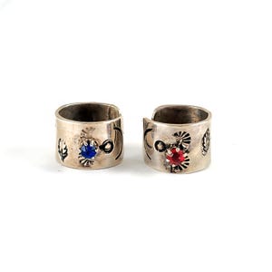 Vintage Southwest Sterling Silver Red & Blue Gemstone Ear Cuff Pair Earrings - Estate Jewelry