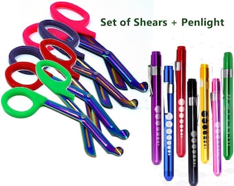 EMS Supplies for Paramedics Multi Rainbow Color Blade Trauma Shears 7.5" + Penlight, Stainless Steel (select color combinations)