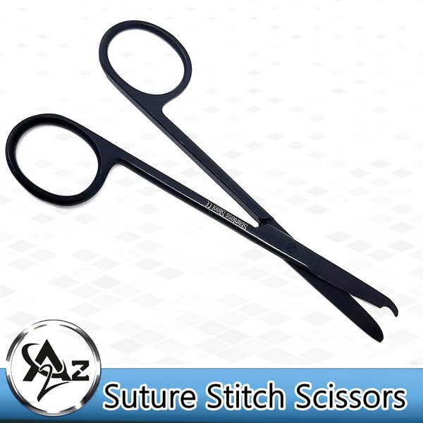 Black Fluoride Coated Suture Stitch Scissors 4.5" Stainless Steel, One Hook Tip