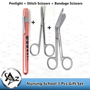 Thoughtful Gift for Favorite Nurse - Penlight + Bandage Scissors + Suture Stitch Scissors - Future RN Gift