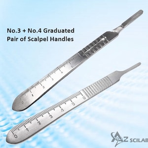 Scalpel Handles Stainless Steel No 3 & 4 with Scale - Cutting Tools Hobby Knives Suitable for Card Making, Art Projects, DIY Crafts + More