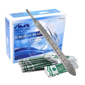 Box of 100 Pcs Blades #10R  + Scalpel Handle No.3 to Use as Dermaplaning Skin Care Instruments