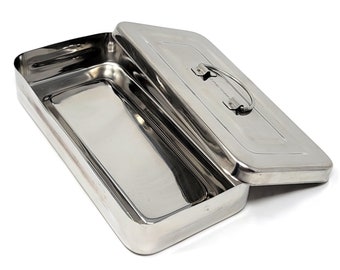Stainless Steel Container with Lid Organizer Bin, Rectangular Box, Stainless Steel, 8"L x 5"W x 2"H, Plain Large Travel Keepsake Box
