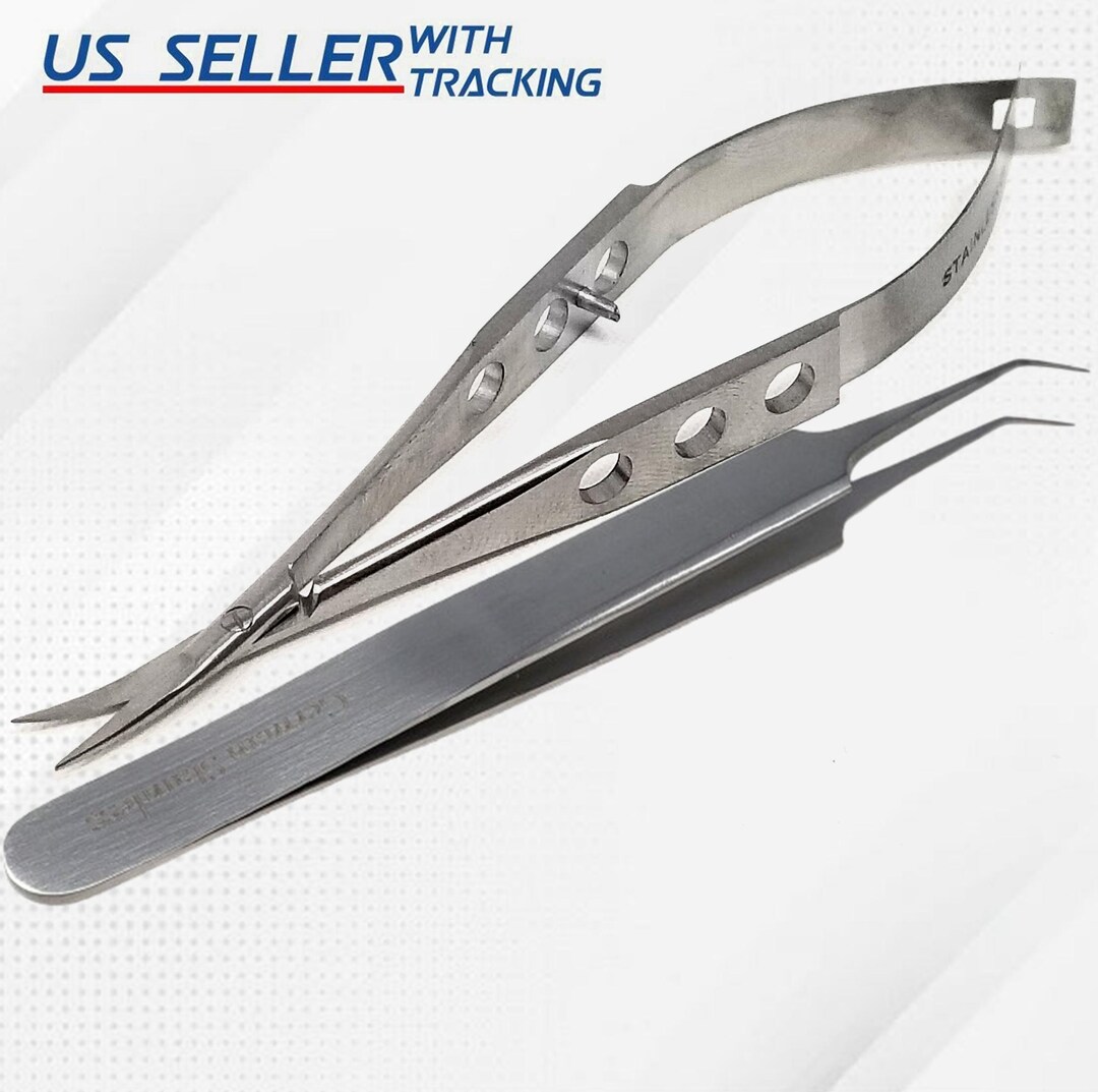 Curved Micro Shear Spring Action Scissors Tweezers 2pcs Set for Model ...