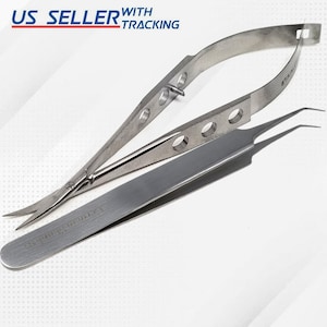 Curved Micro Shear Spring Action Scissors Tweezers 2Pcs Set for Model Making Hobby Craft Watch Bookbinding Jewelry Work Fine Point Squeezers