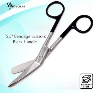 Black Handle Bandage Scissors 5.5&quot; (14cm) For Vet Nurse Practitioner Veterinary Technician Gift, Stainless Steel