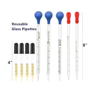 Clear Glass Pipettes with Graduated Markings and Removable Suction Bulb, Science Gift