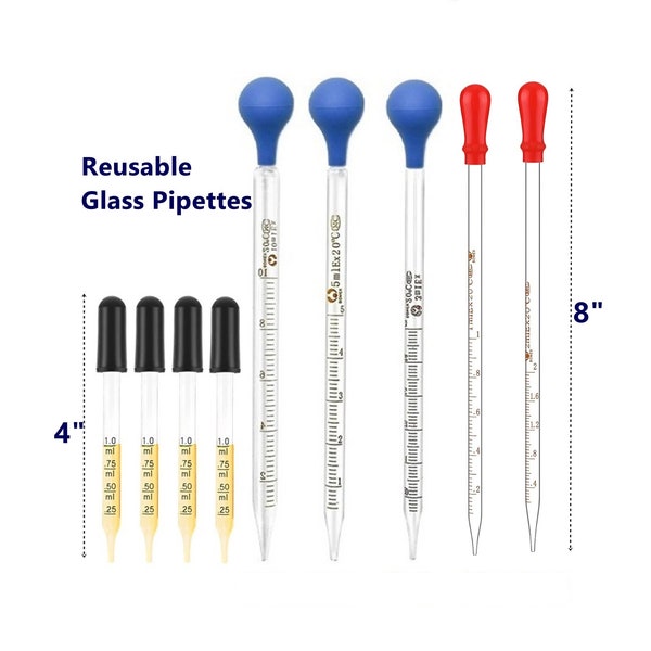 Clear Glass Pipettes with Graduated Markings and Removable Suction Bulb, Science Gift