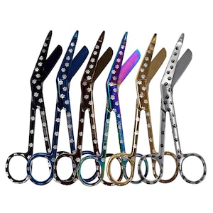 Vet Tech Bulk Gift Pack of Laser Engraved with Pet Paws 6-Pcs Stainless Steel Bandage Scissors 5.5&quot; for Vet Week Appreciation