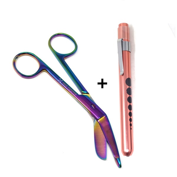 Nurse Graduation Gift Set Penlight Rose Gold Color With Stainless Steel Bandage Scissor 5.5" Multi Titanium Color