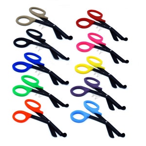 Safety Scissors - EMT Shears - Safety Shears - Trauma Shears - Rope Scissors - Bent Tip - 10 Color Handles Fluoride Black Coated 7.5