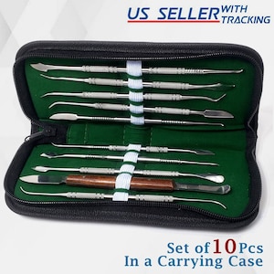 10 Pcs Double-Ended Stainless Steel Wax Clay Sculpting Carving DIY Tools Kit Detailing Pottery Carving Spatula Chisel Carver Set with Pouch