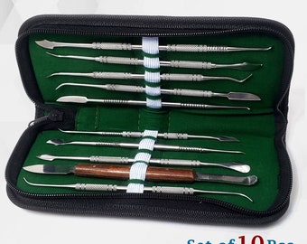10 Pcs Double-Ended Stainless Steel Wax Clay Sculpting Carving DIY Tools Kit Detailing Pottery Carving Spatula Chisel Carver Set with Pouch