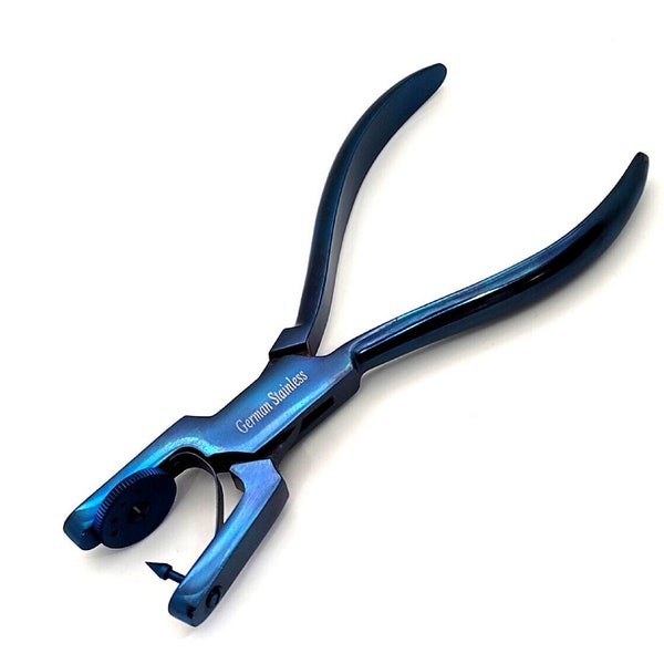 Heavy Duty Revolving Punching Pliers 5 Hole Stainless Steel Rotatory to Use for DIY Jewelry Leather Crafts Plastic Vinyl Materials, BLUE