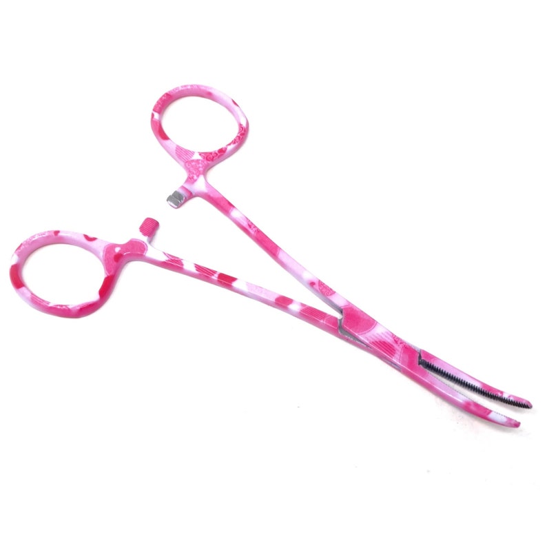 Tång för borttagning av dockhår och lim, 5,5" tång med böjd nos för att rota om modedockor, Blythe-hårbottenhår, svarvning av leksaksstoppning Pink Hearts