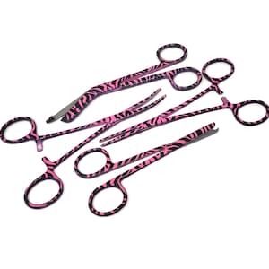 Sjuksköterskepresentset med 4 delar - Bandagesax + Hemostatpincett + Sysax, Zebramönster, Veterinärtekniska Instrument