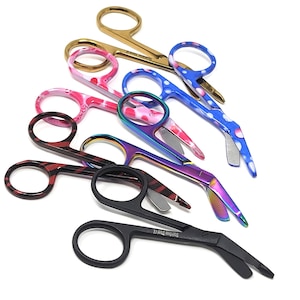 Gift Under 20 Dollars Bandage Scissors 3.5&quot; Stainless Steel Set of 6 Handmade Pattern Small Shears with Colourful Designs