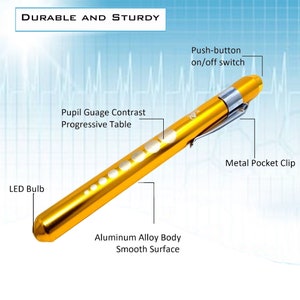 Gold Pen Light with Pupil Gauge LED Bulb for Nurses and Doctors