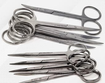 Science Classroom Lab Scissors 4.5" Straight + Curved Blades, Stainless Steel Flat Pattern, Bulk Pack - 10 Pcs Sets for Schools and College