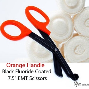 Firefighter Gift Fire & Rescue Scissors Orange Handle with Fluoride Black Coated Non-Stick Blades Trauma Shears 7.5&quot; (19cm), Stainless Steel