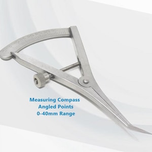 May include: A stainless steel measuring compass with angled points. The compass has a scale that measures up to 40mm. Measuring Compass Angled Points 0-40mm Range