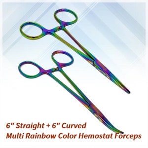 Turning Forceps For Craft, Teddy Bear and Doll Making Pair of Straight + Curved Serrated Jaws, Stainless Steel Multi Titanium Color