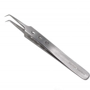 90 Degree Angle Stainless Steel Tweezer for Nail Decoration 3D Nail Art Flowers and Crystals for Acrylic Tips, Fenestrated Handle