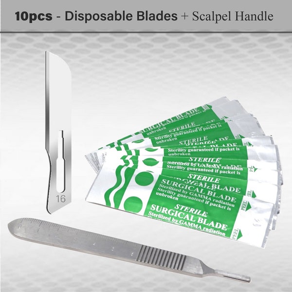 Pack of 10 #16 Blades + Scalpel Handle No.3 Dermaplaning Skin Care Instrument