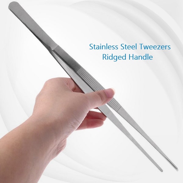 10" Blunt Serrated Tips Straight Tweezers Lampworking Hot Glass Supplies Tools, Stainless Steel