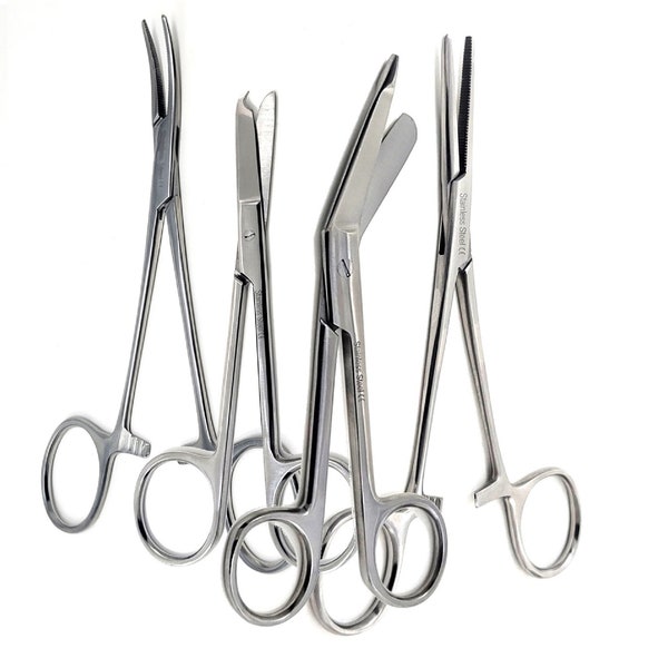 Nurse Appreciation Health Care 4 Pcs Gift Set Bandage Scissors + Hemostat Forceps + Suture Stitch Scissors