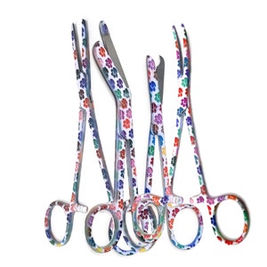 Future Veterinary Gift Set of 4Pc to give Vet Tech Student Bandage Scissors + Hemostat Forceps + Stitch Scissors, Stainless Steel, Pet Paws